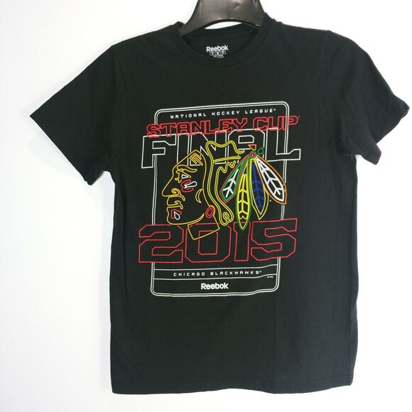 NHL CHICAGO BLACKHAWKS T SHIRT 2015 STANLEY CUP Final CHAMPS Western Conference - Picture 1 of 4